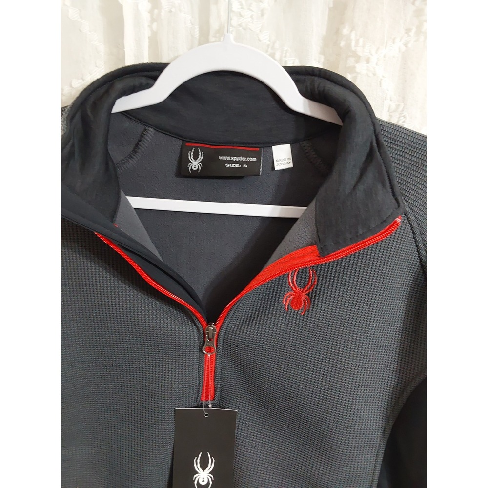 Spyder Mens Quarter Zip Fleece Jacket Grey Black Orange Small NWT - Picture 3 of 3